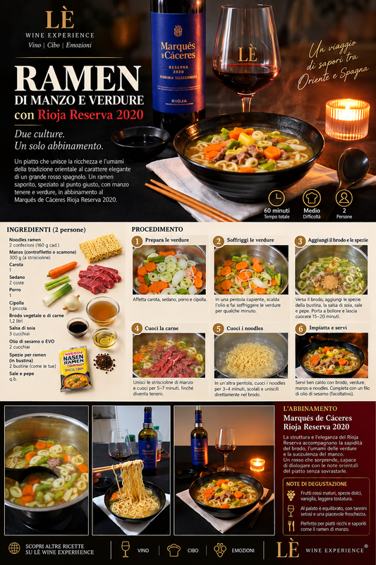 Ramen di Manzo e Verdure con Rioja Reserva